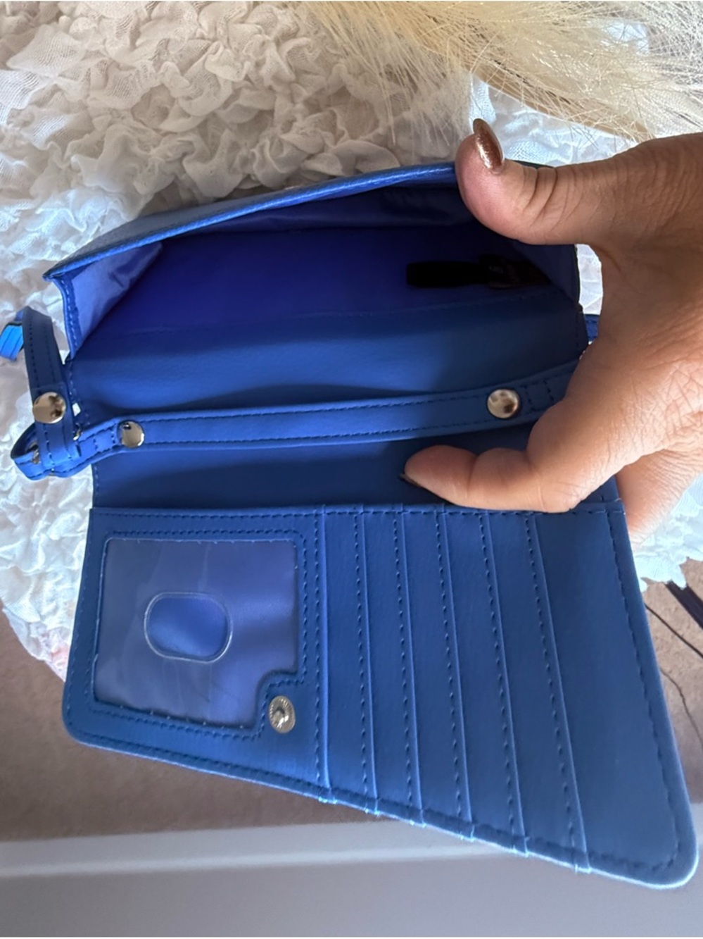 Blue Leather Crossbody Purse with Silver Accent by Safekeeper - Picture 6 of 7